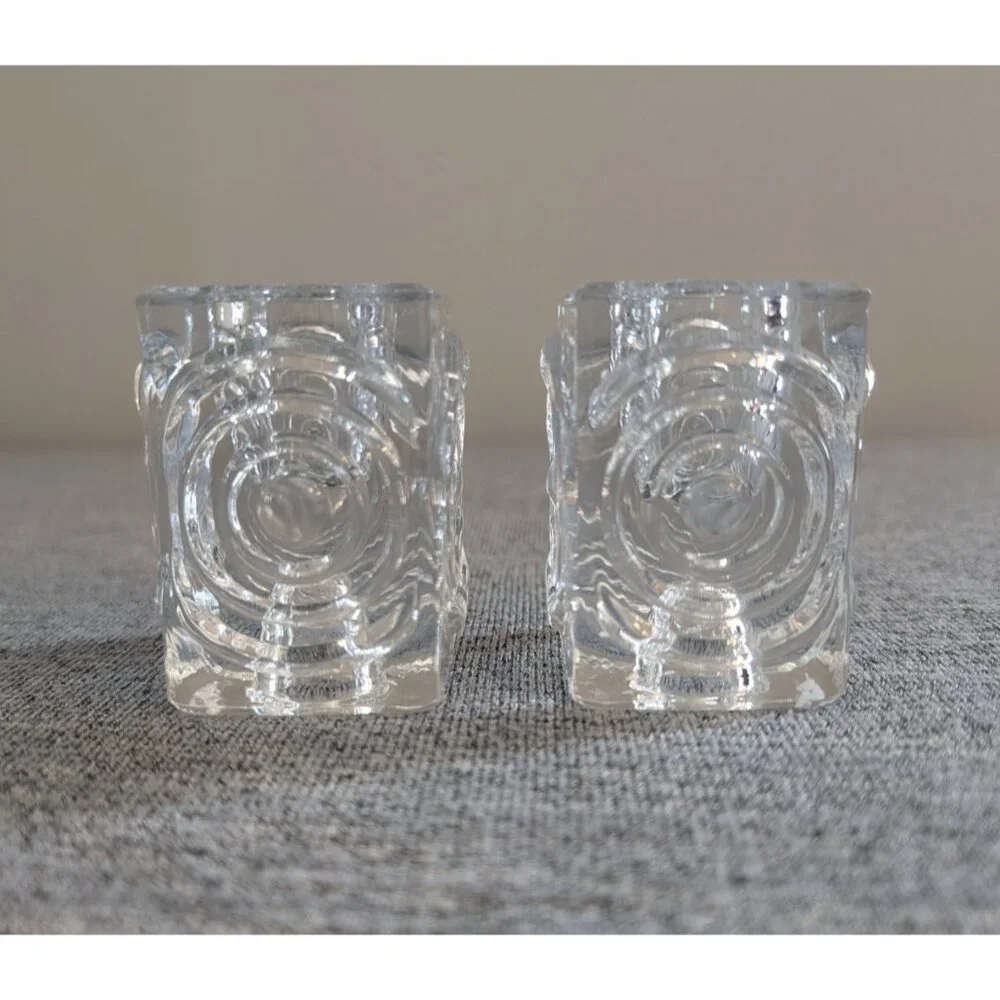 Pair of Riihimäki / Riihimäen "Rengas" Reversible Glass Candle Holders - Picture 1 of 7